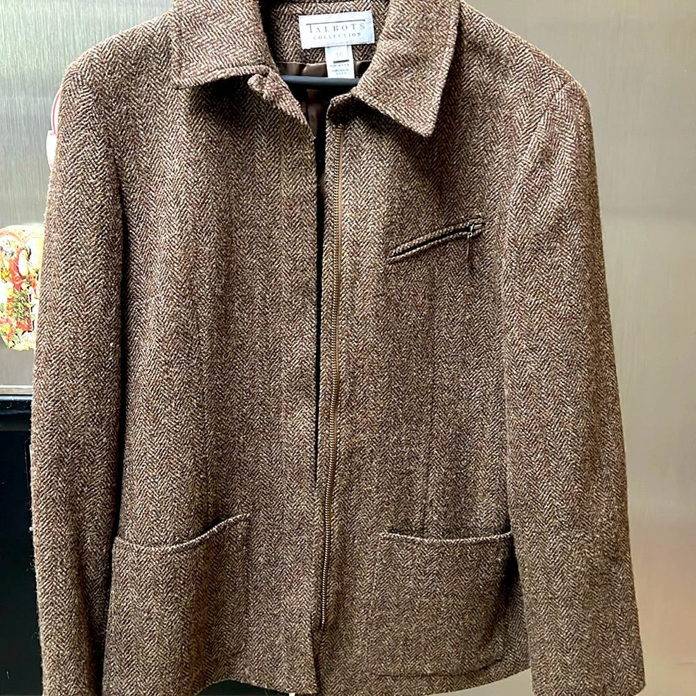 Talbots brown tweed coat 20" in chest and 27" in length